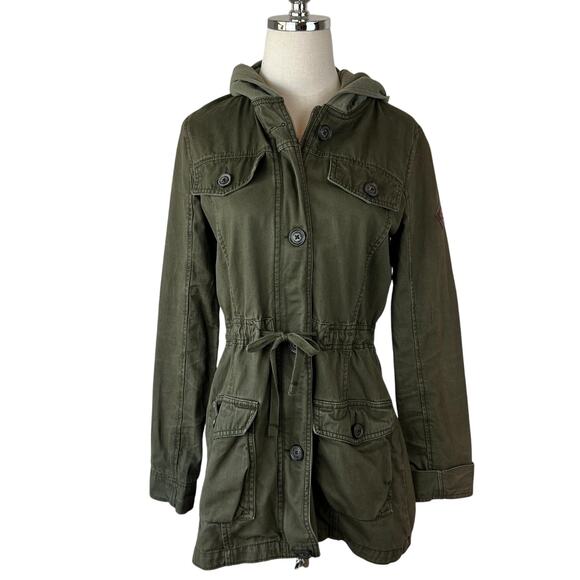 Vintage Y2K Hollister Army Jacket Hooded Bird Logo Utility Medium Bella Swan - Picture 1 of 15
